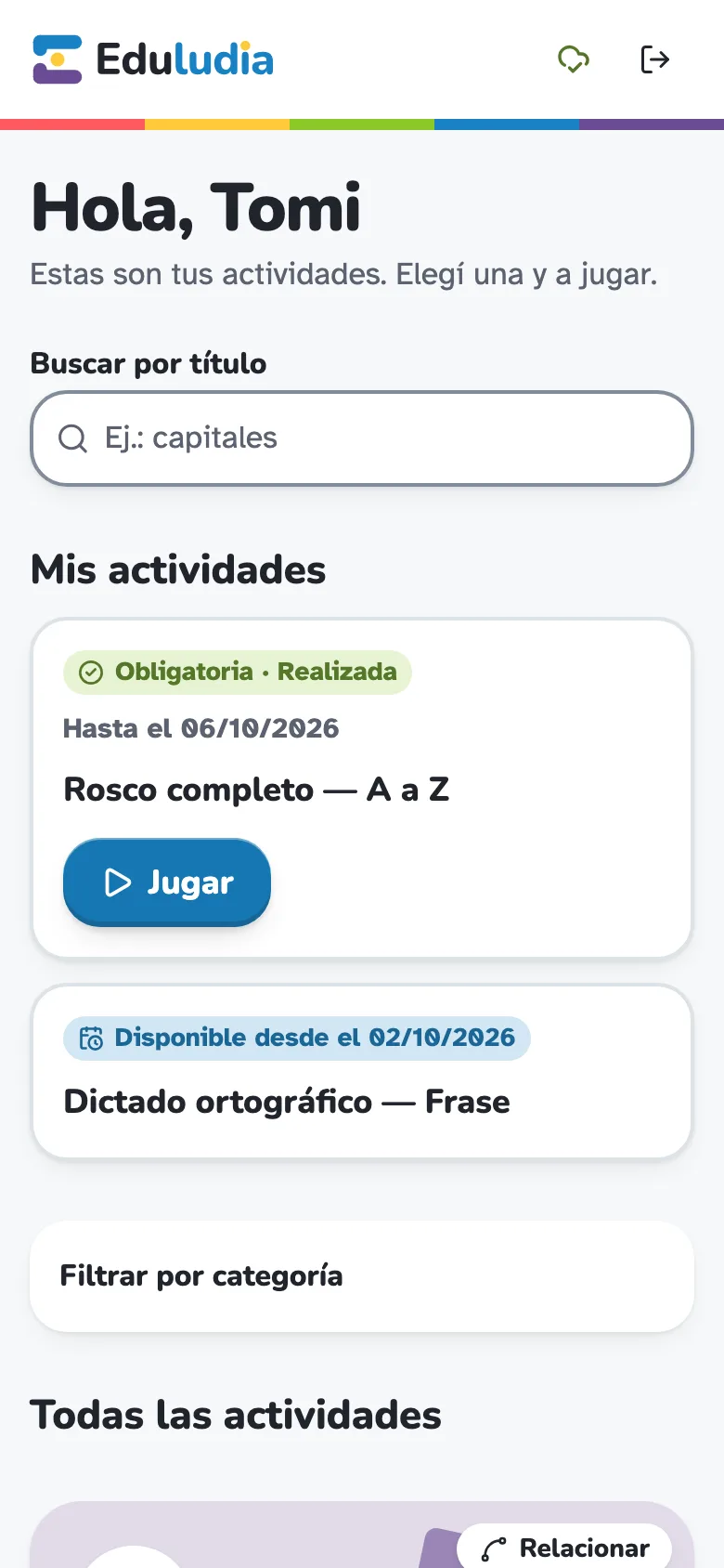 Actividades de un alumno en el teléfono